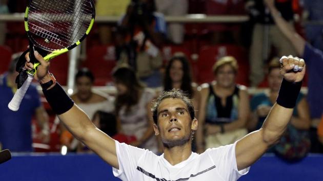 Spain's Rafael Nadal celebrates his victory against Yoshihito Nishioka of Japan at Mexican OPen in Acapulco on Thursday. (REUTERS) Spain's Rafael Nadal celebrates his victory against Yoshihito Nishioka of Japan at Mexican OPen in Acapulco on Thursday. (REUTERS)