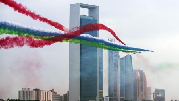 The pinpoint parachute drop and fast-rope assault on a ship from a helicopter, all overseen by a buzzing drone, showed the technical prowess of the UAE’s military at a time when Gulf Arab countries are increasingly skeptical of Iran. (Nezar Balout/AFP) The pinpoint parachute drop and fast-rope assault on a ship from a helicopter, all overseen by a buzzing drone, showed the technical prowess of the UAE’s military at a time when Gulf Arab countries are increasingly skeptical of Iran. (Nezar Balout/AFP)
