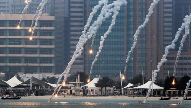 Thursday’s maneuvers, called Union Fortress, took place along Abu Dhabi’s seaside corniche. (Nezar Balout/AFP) Thursday’s maneuvers, called Union Fortress, took place along Abu Dhabi’s seaside corniche. (Nezar Balout/AFP)