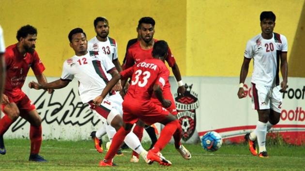 Action during the I-League match between Churchill Brothers and Mohun Bagan in Goa on Saturday. (AIFF) Action during the I-League match between Churchill Brothers and Mohun Bagan in Goa on Saturday. (AIFF)