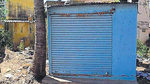 One of the three salons at Manchanabale village in Karnataka that has been shut for more than a year.(HT Photo)