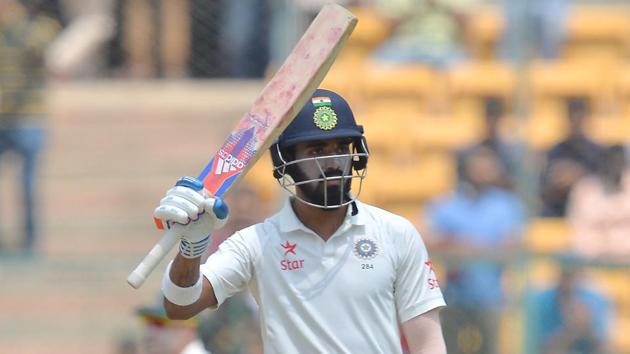 KL Rahul, India’s top scorer, was out for 90 on Day 1 of the second Test between India vs Australia in Bangalore on Saturday. Get cricket score of IND vs AUS here.(AFP)