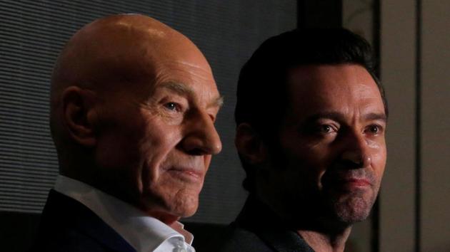 Actors Patrick Stewart (L) and Hugh Jackman attend news conference during Asian premiere of the X-Men series film Logan.(REUTERS)