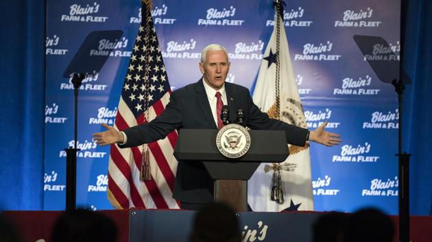 Vice President Mike Pence speaks at Blain's Farm and Fleet Distribution Center in Janesville, Wis., March 3, 2017. (Lauren Justice/The New York Times)(NYT)