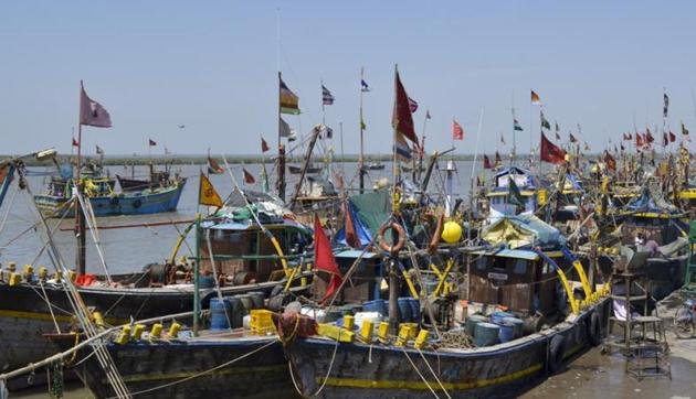 The boats from Okha and Mangrol on Gujarat coast were seized near the International Maritime Boundary Line (IMBL).(HT Photo)