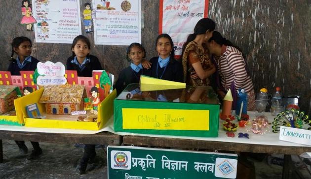 Children at a half-done museum at a primary school in Tagore garden. It was inaugurated recently. (HT Photo) Children at a half-done museum at a primary school in Tagore garden. It was inaugurated recently. (HT Photo)