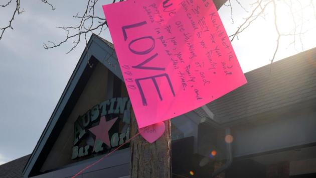 A makeshift memorial is seen outside the Austins Bar & Grill, where Indian engineer Srinivas Kuchibhotla was shot and killed, in Olathe, Kansas on February 26. (REUTERS) A makeshift memorial is seen outside the Austins Bar & Grill, where Indian engineer Srinivas Kuchibhotla was shot and killed, in Olathe, Kansas on February 26. (REUTERS)