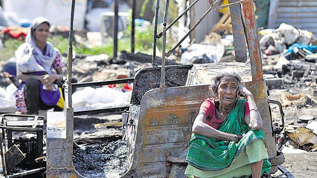 According to the victims, they ran out with their children and had no time to save any of their belongings. (Sunil Ghosh/HT Photo) According to the victims, they ran out with their children and had no time to save any of their belongings. (Sunil Ghosh/HT Photo)