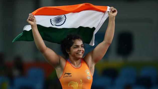 Sakshi Malik in the moments after she defeated Aisuluu Tynybekova of Kyrgyzstan during the Women's Freestyle 58 kg Bronze match at the Rio 2016 Olympic Games in Rio de Janeiro, Brazil, in August 2016. (Getty Images/File) Sakshi Malik in the moments after she defeated Aisuluu Tynybekova of Kyrgyzstan during the Women's Freestyle 58 kg Bronze match at the Rio 2016 Olympic Games in Rio de Janeiro, Brazil, in August 2016. (Getty Images/File)