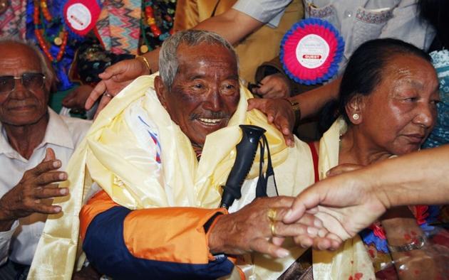 Min Bahadur Sherchan has spoken of his commitment to win back the world record, saying he may be old in terms of age but he still has “young courage” (AP file) Min Bahadur Sherchan has spoken of his commitment to win back the world record, saying he may be old in terms of age but he still has “young courage” (AP file)