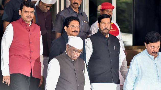 CM Fadnavis with Governor of Maharashtra, Ch Vidyasagar Rao (second from left) on the first day of the Assembly session. (Kunal Patil/HT Photo)