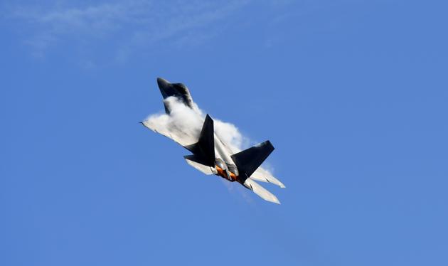 A US Air Force F-22 Raptor flies during the Australian International Airshow in Melbourne. (MAL FAIRCLOUGH / AFP) A US Air Force F-22 Raptor flies during the Australian International Airshow in Melbourne. (MAL FAIRCLOUGH / AFP)