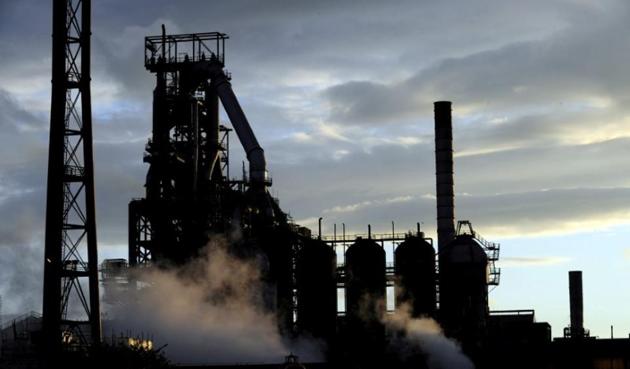 One of the blast furnaces of the Tata Steel plant is seen at sunset in Port Talbot, South Wales.(Reuters file photo)