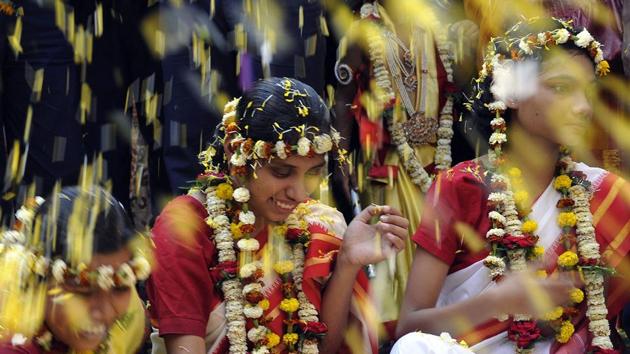 Organised in Kolkota last year by an NGO, Visually challenged children celebrated holi last year with a showering of flowers. (ashok nath dey /ht photo)