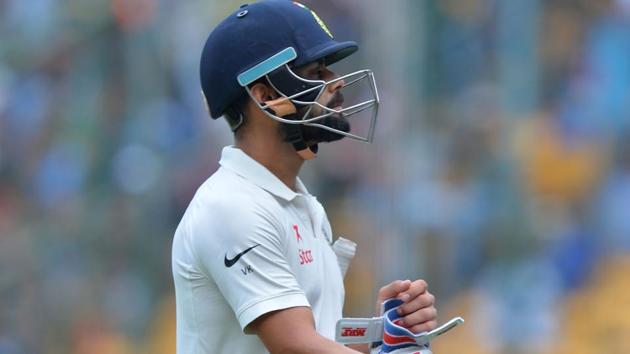 Indian cricket team captain Virat Kohli walks back to the pavilion after his dismissal against Australia in Bangalore. (AFP) Indian cricket team captain Virat Kohli walks back to the pavilion after his dismissal against Australia in Bangalore. (AFP)