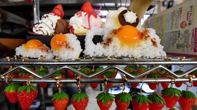 Plastic fake food accessories made at the studio of Fake Food Hatanaka in Tokorozawa, a suburb of Tokyo. I (TORU YAMANAKA / AFP) Plastic fake food accessories made at the studio of Fake Food Hatanaka in Tokorozawa, a suburb of Tokyo. I (TORU YAMANAKA / AFP)