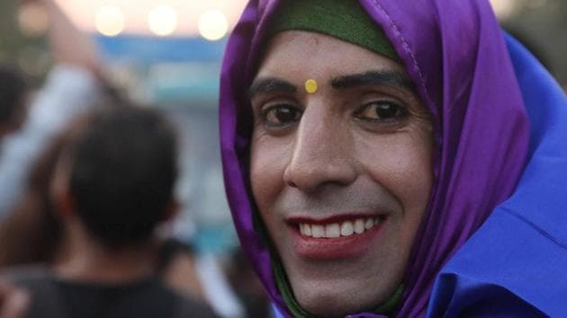 Participants seen during the 3rd Queer Gulabi Pride, organised by Nai Bhor Sanstha in Jaipur. (Himanshu Vyas / HT photo)