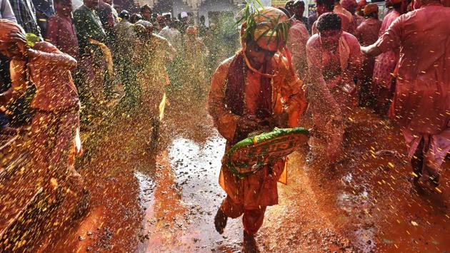 The annual event, said to be observed for last 5000 years in Barsana and Nandgaon villages is welcomed with enthusiasm and historical pride. (Ajay Aggarwal/HT PHOTO)