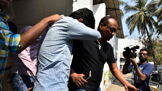 Two students were caught on Monday viewing the leaked images on their phones at the exam centres and brought to the police station for questioning. (Bachchan Kumar) Two students were caught on Monday viewing the leaked images on their phones at the exam centres and brought to the police station for questioning. (Bachchan Kumar)
