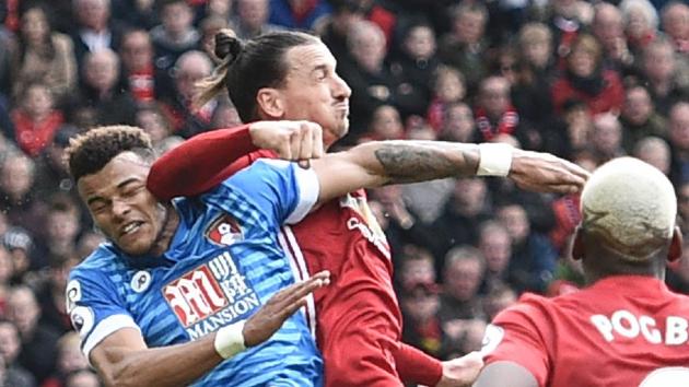 Zlatan Ibrahimovic will miss Monday’s FA Cup quarter-final at Chelsea after he was involved in elbowing Bournemouth defender Tyrone Mings (AFP) Zlatan Ibrahimovic will miss Monday’s FA Cup quarter-final at Chelsea after he was involved in elbowing Bournemouth defender Tyrone Mings (AFP)