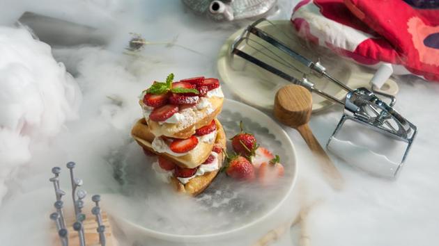 A molecular gastronomy version of waffle and strawberry whipped cream. (Photo: Shutterstock) A molecular gastronomy version of waffle and strawberry whipped cream. (Photo: Shutterstock)