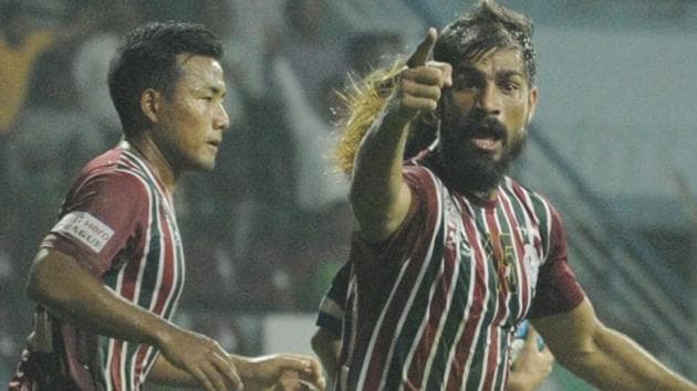 Mohun Bagan AC were held to a 2-2 draw by Mumbai FC in their I-League encounter on Wednesday. (Samir Jana/HT Photo) Mohun Bagan AC were held to a 2-2 draw by Mumbai FC in their I-League encounter on Wednesday. (Samir Jana/HT Photo)