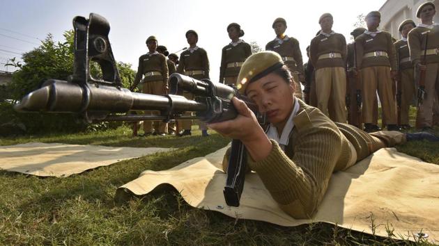 Fighting the stereotypes: After passing the physical endurance test and weapons training at the police training college 134 women from the Northeast are now part of Delhi Police force. (Raj K Raj/HT PHOTO)