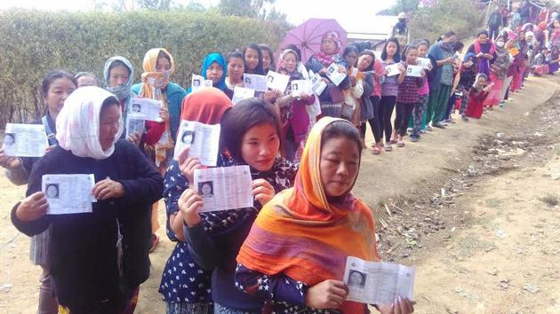 Fate of 98 candidates including chief minister Okram Ibobi Singh and rights activist Irom Sharmila, who is contesting against Singh from Thoubal, will be decided by 7.77 lakh voters in this phase. (Sobhapati Samom/HT Photo) Fate of 98 candidates including chief minister Okram Ibobi Singh and rights activist Irom Sharmila, who is contesting against Singh from Thoubal, will be decided by 7.77 lakh voters in this phase. (Sobhapati Samom/HT Photo)