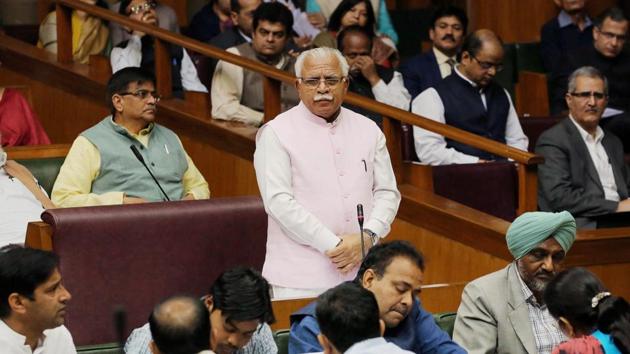 Haryana CM Manohar Lal Khattar during the budget session of state assembly in Chandigarh. (PTI File Photo) Haryana CM Manohar Lal Khattar during the budget session of state assembly in Chandigarh. (PTI File Photo)