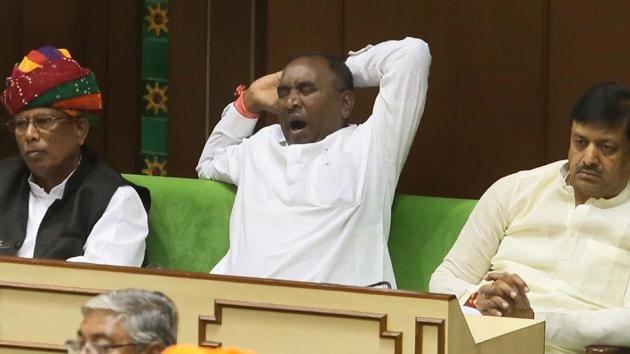 An MLA yawns as the budget fine print is read out. (Himanshu Vyas/HT Photo) An MLA yawns as the budget fine print is read out. (Himanshu Vyas/HT Photo)
