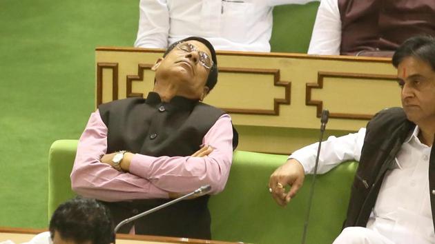 Rajasthan witnessed an over 17% increase in the number of tourists visiting the state. An MLA sleeps while more details are read out in the budget speech. (Himanshu Vyas/HT Photo) Rajasthan witnessed an over 17% increase in the number of tourists visiting the state. An MLA sleeps while more details are read out in the budget speech. (Himanshu Vyas/HT Photo)