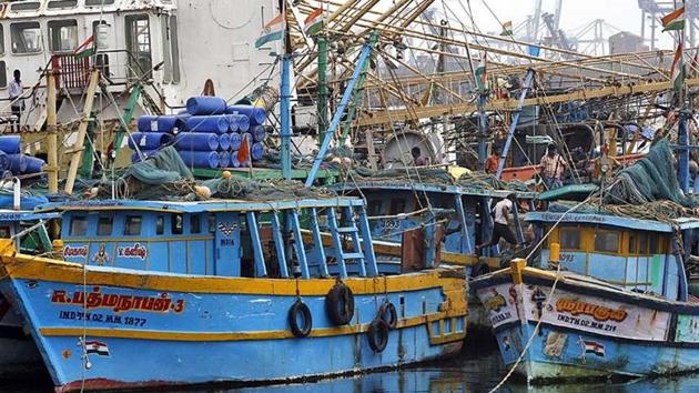 Fisherman dock their fishing boats to a jetty in Chennai. Ten Sri Lankan fishermen were detained by India late on March 7, 2017, for allegedly fishing in its territorial waters. (AP File) Fisherman dock their fishing boats to a jetty in Chennai. Ten Sri Lankan fishermen were detained by India late on March 7, 2017, for allegedly fishing in its territorial waters. (AP File)