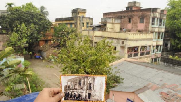 The plot in Baranagar where the house stood till 1897. (Inset) The original house.(Samir Jana)