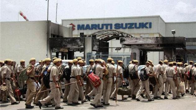 A heavy posse of police has been deployed at the Maruti Suzuki plant in Manesar and at the Gurgaon district court complex. (PTI FILE PHOTO) A heavy posse of police has been deployed at the Maruti Suzuki plant in Manesar and at the Gurgaon district court complex. (PTI FILE PHOTO)