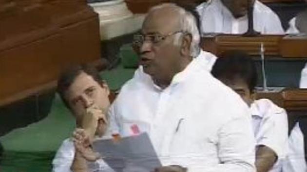 Mallikarjun Kharge speaks in Lok Sabha, in New Delhi. (TV Screengrab) Mallikarjun Kharge speaks in Lok Sabha, in New Delhi. (TV Screengrab)