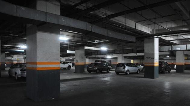 Basement parking in a commercial building in Sector 30. (Parveen kumar/HT) Basement parking in a commercial building in Sector 30. (Parveen kumar/HT)