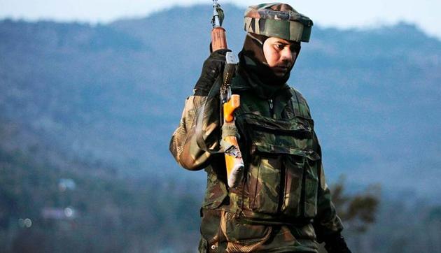 File photo of Indian Army soldiers near the Line of Control in Poonch district, J-K.(AP File) File photo of Indian Army soldiers near the Line of Control in Poonch district, J-K.(AP File)