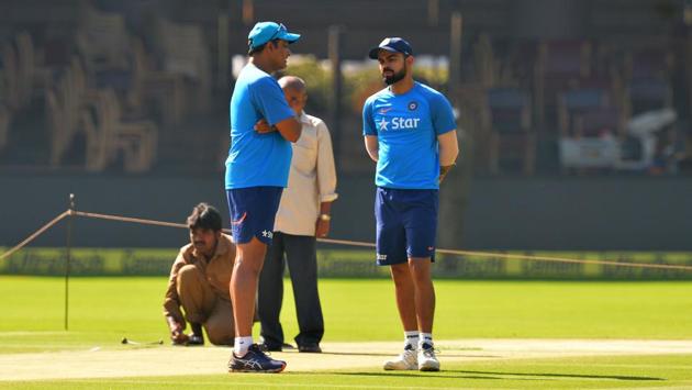 Indian cricket team coach Anil Kumble and captain Virat Kohli will hope to take lead over Australia in the Test series in the Ranchi game.(AFP)