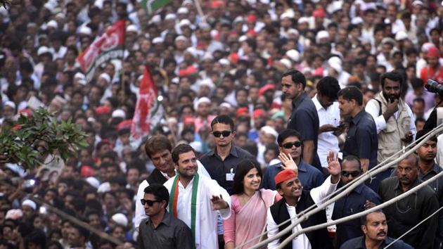 People gathered in hundreds in the streets of Varanasi on a day UP chief minister Akhilesh Yadav, his wife Dimple, and Congress vice-president Rahul Gandhi held a roadshow, as did Prime Minister Narendra Modi for the BJP. (Arun Sharma/HT Photo) People gathered in hundreds in the streets of Varanasi on a day UP chief minister Akhilesh Yadav, his wife Dimple, and Congress vice-president Rahul Gandhi held a roadshow, as did Prime Minister Narendra Modi for the BJP. (Arun Sharma/HT Photo)