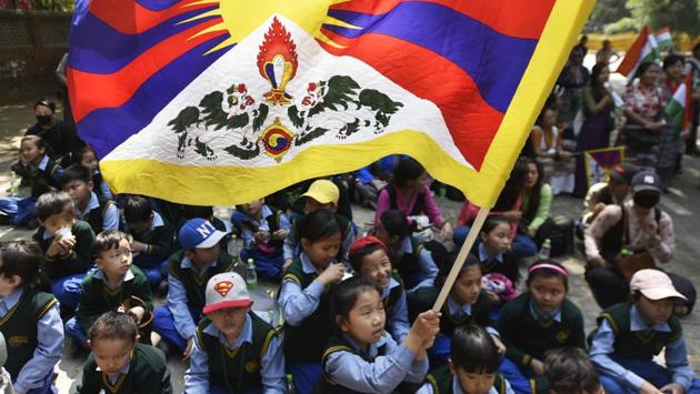 Tibetan children during the 58th anniversary of Tibetan National Uprising day on 10 March. (Ravi Choudhary/HT PHOTO) Tibetan children during the 58th anniversary of Tibetan National Uprising day on 10 March. (Ravi Choudhary/HT PHOTO)
