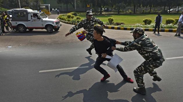 Deprived of Human Rights in Tibet, the activists demanded freedom from Chinese rule. (Ravi Choudhary/HT PHOTO) Deprived of Human Rights in Tibet, the activists demanded freedom from Chinese rule. (Ravi Choudhary/HT PHOTO)