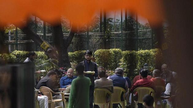 A meeting underway at Delhi CM Arvind Kejriwal’s residence on the party’s performance in Punjab and Goa today afternoon. (ravi choudhary/ht photo) A meeting underway at Delhi CM Arvind Kejriwal’s residence on the party’s performance in Punjab and Goa today afternoon. (ravi choudhary/ht photo)