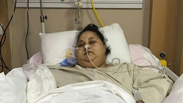 Eman, who arrived in Mumbai a month ago, has already lost nearly 122kg.(HT photo)