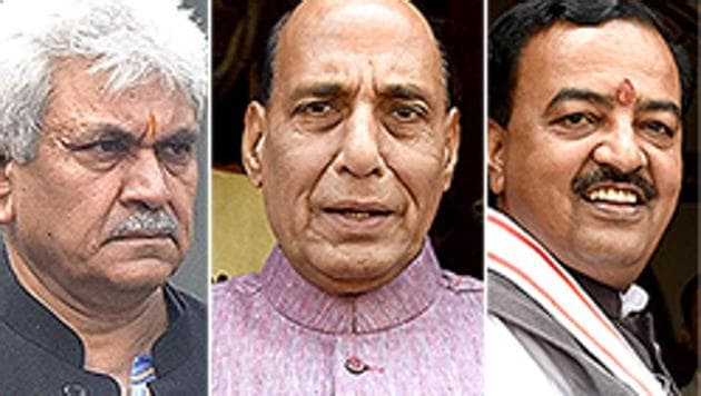 Which one’s the next resident of 5, Kalidas Marg? Will it be (from left) Manoj Sinha, Rajnath Singh or Keshav Prasad Maurya? Or will it be someone else? (HT Photo) Which one’s the next resident of 5, Kalidas Marg? Will it be (from left) Manoj Sinha, Rajnath Singh or Keshav Prasad Maurya? Or will it be someone else? (HT Photo)