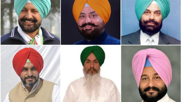 Congress winners: Balbir Singh Sidhu from SAS Nagar, Fatehjang Singh from Qadian, Sukhbinder Singh Sarkaria from Raja Sansi, Lakhbir Singh Lakha from Payal, Harminder Singh Gill from Patti, and Gurpreet Singh Kangar from Rampura Phul. (HT File Photos)