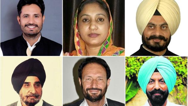 Congress candidates: Amrinder Singh Raja Warring wins from Gidderbaha, Satkar Kaur Gehri from Ferozepur Rural, Kuljit Singh Nagra from Fatehgarh Sahib, Tripat Rajinder Singh Bajwa from Fatehgarh Churian, Madanlal Jalalpur from Ghanour, and Parminder Singh Pinki from Ferozepur city. (HT File Photos)