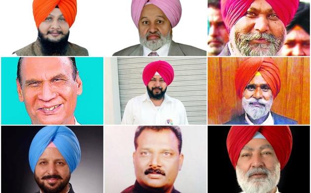 Congress winners: Kulbir Singh from Zira, Amrik Singh from Samrala, Balwinder Singh Laddi from Sri Hargobind Pur, Dharamvir Agnihotri from Tarn Taran, Navtej Singh Cheema from Sultanpur Lodhi, Nirmal Singh from Shutrana, Rajinder Singh from Samana, Pawan Adia from Sham Chaurasi, and Sangat Singh from Urmar. (HT File Photos)