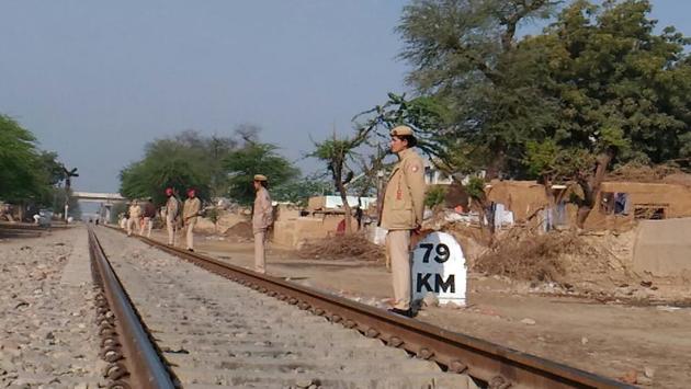 Security outside a counting centre in Fazilka. (Anil Dayal)