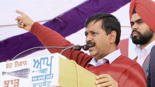 Aam Aadmi Party National Convener and Delhi CM Arvind Kejriwal at an election rally in Punjab.(PTI)