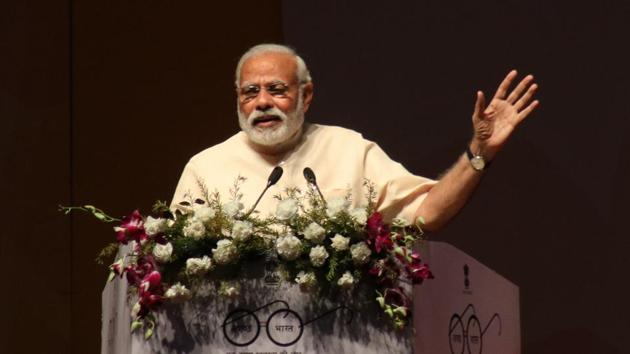 Prime Minister Narendra Modi during an event at Mahatma mandir in Gandhinagar in Gujarat earlier this month. His government’s decision to scrap Rs 500 and Rs 1000 notes in November triggered a cash crunch in the country, and the move was crticised by opposition parties.(Siddharaj Solanki/HT Photo)